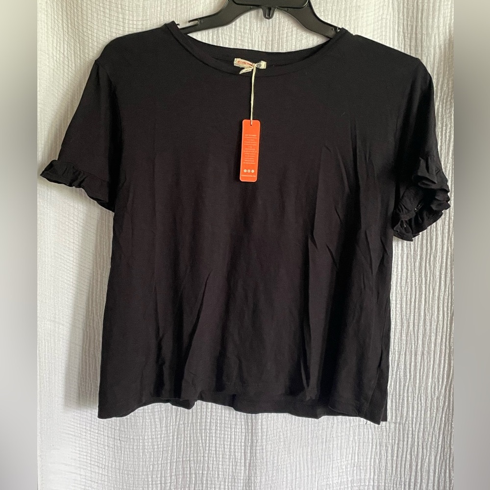 Sundry Black Top with Ruffle Sleeves